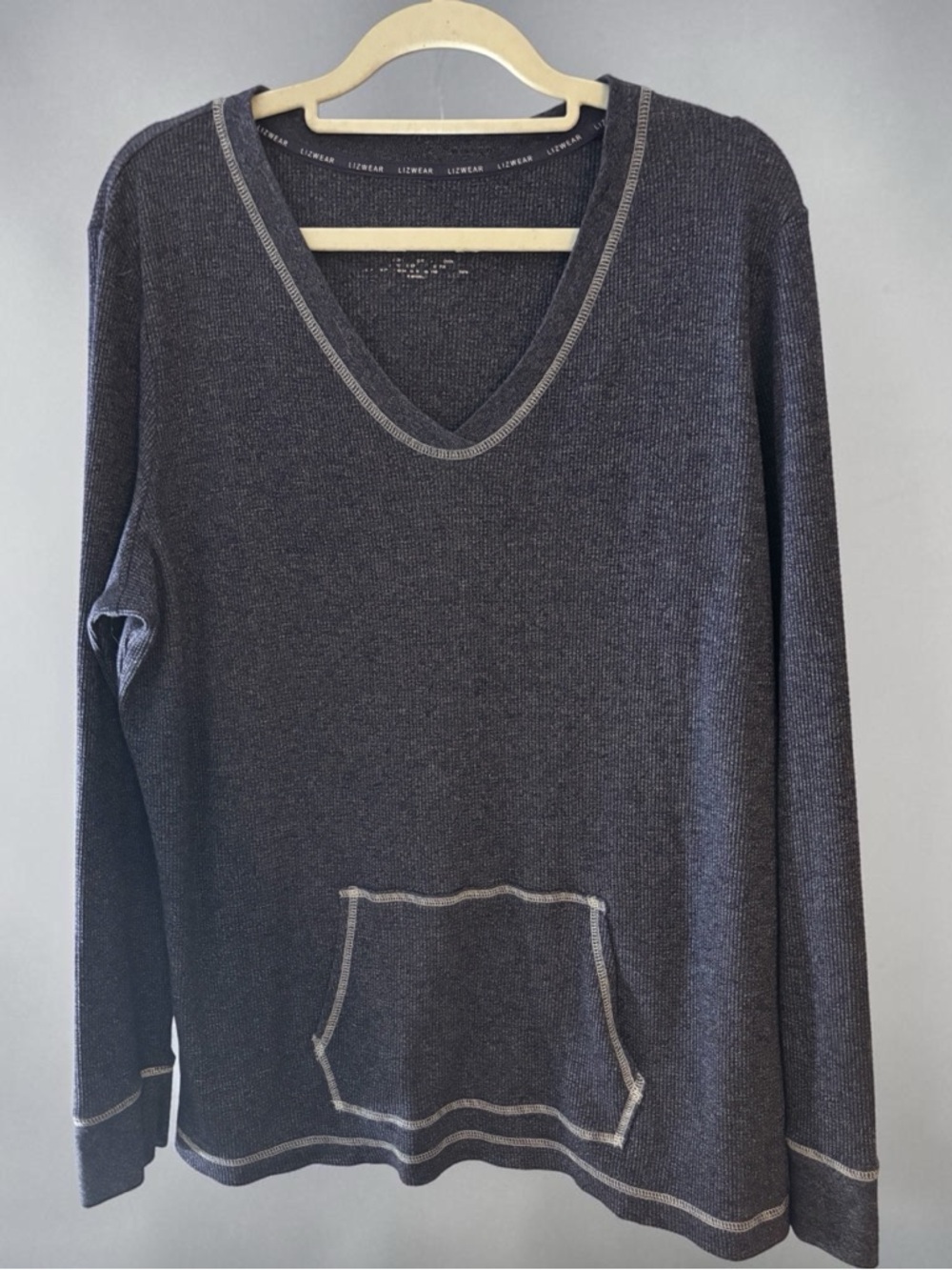 Liz wear Dark Heather Gray/blue V-Neck Thermal Pullover
